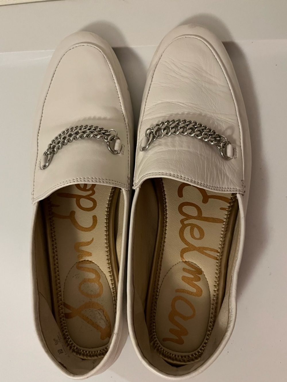 Sam Edelman White Chain-Accent Slip-On Loafers